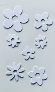 WHITE GLITTERY FLOWER Chipboard Accents - 7 Pieces - New