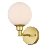 Living District Cordelia 1-Light Iron/Glass Bath Sconce in Brass/Frosted White