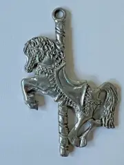 Vintage SILVER PEWTER Carousel Horse ORNAMENT "Seagull Pewter" Signed CANADA
