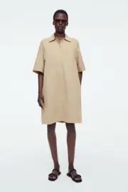 COS OVERSIZED OPEN-COLLAR SHIRT DRESS Tan Size Small Brand New