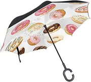 Mydaily Double Layer Inverted Umbrella Cars Reverse Umbrella Cute Donuts Cartoon Windproof UV Proof Travel Outdoor Umbrella