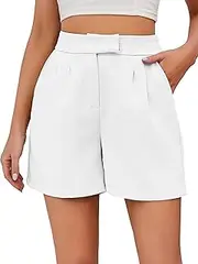 [Famulily] Womens Summer Cute Wide Leg Shorts Casual Side Pockets High Waisted Shorts with Back Elastic Waist