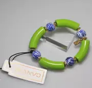 CANVAS Retro lime green White Cobalt Blue Oriental Beads Stretch Bracelet I27