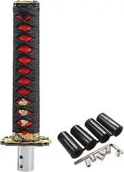 Samurai Sword Automatic Shift Knob, Katana Stick Shift Knobs Level Gear Shifter, Compatible with Lock/Button Automatic Transmission (20cm Black/Red)
