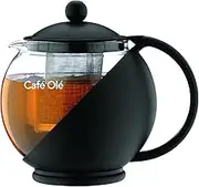 Café Ole Everyday Round Tea Pot Infuser Basket Glass Teapot Loose Leaf, Black, 700 ml/24 oz