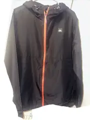 Men’s L Quicksilver Black Zip-up Hooded Light Jacket W Packable Hood Pocket New