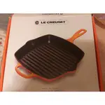 LC, LE CREUSET 26公分草綠色方形鑄鐵烤盤牛排煎鍋