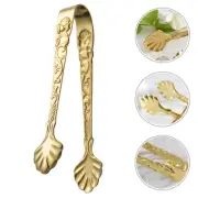 2 Pcs Stainless Steel Ice Cube Tongs Plate Clear Fruit Mini for Serving