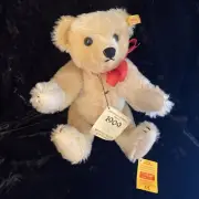 Steiff 1909 Replica Original Blond Teddy Bear, Jointed, Ear Button, Flag 0166/35