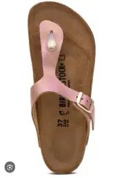 New Birkenstock Gizeh Sandals Washed Metallic Pink Leather Size 37 Regular Fit