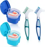 2 Pack Denture Bath Case Cup Box Holder Storage Container with Denture Cleaner