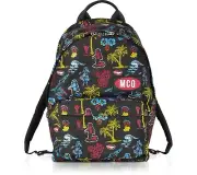 MCQ ALEXANDER MCQUEEN VARSITY BADGE BACKPACK IN BLACK WITH PRINT