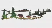 Bear With Cubs And Trees Indoor or Outdoor Wildlife Metal Wall Art