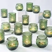 36 Pcs Green Glass Votive Candle Holders Bulk - Assorted Tea Light Holders for Christmas, Tea Party, Fall Wedding, Bridal Shower Table Centerpieces