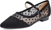 [AIJIVOU] Mesh Ballet Flats for Women Point Toe Splicing Dot Tulle Ballerina Shoes with Adjustable Ankle Strap Comfortable Casual Work Dress Office Womens Flats Shoes