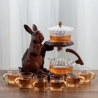 在飛比找ETMall東森購物網優惠-整套家用簡約玻璃兔懶人全自動出水茶具套裝功夫泡茶神器茶杯創意