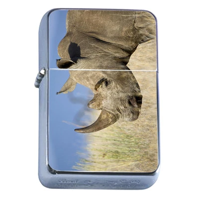 Windproof Refillable Flip Top Oil Lighter Rhino D1 Africa Animal Savannah