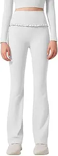 [Generic] Ruffled Flared Leggings for Women High Waisted Tummy Control Yoga Pants Stretch Comfy Bootcut Workout Athletic Pants