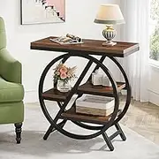 Tribesigns End Table, 3-Tier Narrow Sofa Side Table with Storage for Living Room, Wood End Table with Geometric Metal Frame, Industrial Nightstand and Bedside Table for Bedroom