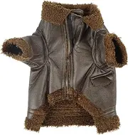 Dog Coat, Waterproof Dog Leather Jacket with Zipper Fashionable Easy to Wear and Take Off, Brown Warm Plush Autumn and Winter Pet Jacket for Small Medium Large Dogs and Cats (S)