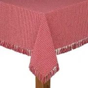 Homespun Fringed 60 In. X 84 In. Red Checkered 100% Cotton Tablecloth