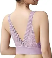 [Dress Cici] Longline Lace Sports Bra, Wireless V Back Medium Support Sport Bras