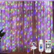 Luces de cortina multicolores, 8 modos, USB, con control remoto para decoración.