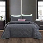 [CHIXIN] Quilt Queen Size - Geometric Pattern Bedspread Coverlet Set - Modern & Contemporary Style Bedding Cover, Ultrasonic Quilting, Reversible, Lightweight, 4 Piece, Dark Grey