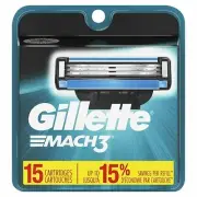 Gillette Mach3 Men's Razor Blade Refills Lubrication Strip 15 Cartridges 2 Pack