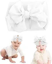 SJUIEO Baby Headband with Big Bow Cream Hair Accessories for Girls Extra Wide Soft Elastic Accessories Newborn Cute Elastic Wide Headband with Bow