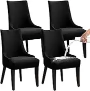 LANSHENG Stretch Rhombic Geometric Wingback Chair Covers Slipcover - Reusable Arm Chair Protector Cover, Washable Dining Chair Covers Protectors for Dining Room (Black, Set of 4)