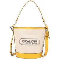 在飛比找Yahoo奇摩購物中心優惠-COACH Dakota 牛皮拼帆布寬口肩背水桶包(黃色)