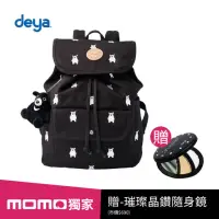 在飛比找momo購物網優惠-【deya】熊森林系刺繡帆布束口後背包(黑色)