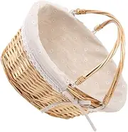 Kisangel Wicker Picnic Basket Folding Handles Woven Easter Basket Flower Storage Basket for Wedding Handheld Basket,14.54X10.61X6.68 inch