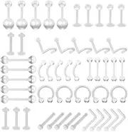 [CAASFOOY] Clear Nose Rings Studs Clear Piercing Retainer Set Septum Lip Cartilage Tongue Rook Daith Ear Clear Piercing Retainers Nose Tongue Nipple Belly Rings Eyebrow Lip Nose Studs(50pcs)