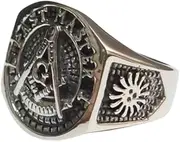 [Ymall] Masonic Ring for Men, Vintage Titanium Biker Ring, Sun Symbol Design, Silver Tone