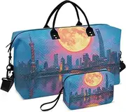 [ZRYSMY] Duffel Bag for Traveling, Landscape Moon River Travel Bag Gym Bag, with Multiple Interior Pockets Shoulder Weekender Bag for Women Men with Toiletry Bag 20.5L x 1.9W x 13.8H, Multi-Colored, one