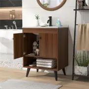 CostwayBathroom Vanity Sink Combo with Doors and Open Shelf