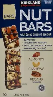 Kirkland Nut Bars Almonds Cashews Pecans Cocoa Drizzle Sea Salt, Qty 9 / 15 / 30