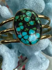Charles Albert Turquoise & Alchemia Gold Band Handcrafted Artisan Cuff Bracelet