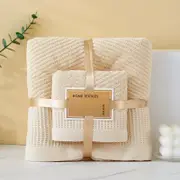 GGP Camel Solid Color Diagonal Stripe Towel Set Luxurious Bath And Hand Towels For Home Use Bath Towel 140*70Cm, Face Towel 75*35Cm