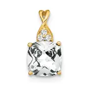 14K Yellow Gold Checkerboard White Topaz and Real Diamond Pendant