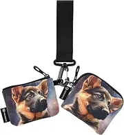 [XYMZR] Mini Zip Around Wristlet keychain Wallet Shepherd Head Galaxy for Women Personalized Pattern Detachable Dual Pouch Wristlet Portable Wallet Phone Coin Purse, Multi-colored, One Size