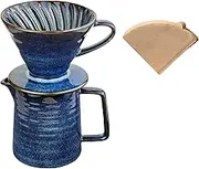 HYAXGM Pour Over Coffee Maker,Ceramic Coffee Maker With 40 pcs V60 Paper Filter，15oz/450ml Pour Over Coffee Dripper (Starry Blue)