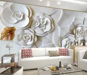 3D White 3D Flowers WallPaper Murals Wall Print Decal Wall Deco Indoor Wall Murals