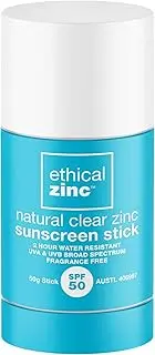 Ethical Zinc SPF50 Natural Clear Zinc Sunscreen Stick - Vegan, Fragrance Free, Mineral