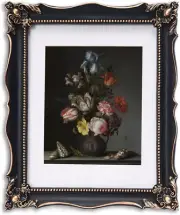 11X14 Vintage Picture Frame with Embossed Flower Design, Black Ornate Frame for