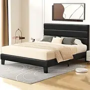 ALFORDSON Bed Frame Base King Size Harlene Series, Mattress Topper Platform Foundation with PU Leather Upholstery for Bedroom, Black
