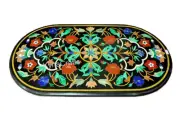 Gemstone Inlay Work Dining Table for Restaurant Oval Marble Coffee Table Top
