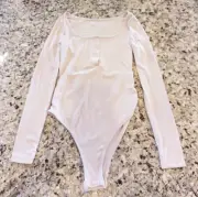SHEIN Prive Ribbed Knit Slim Fit Bodysuit cream size XS